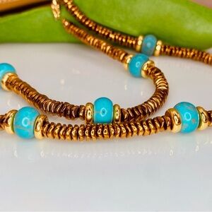 Handcrafted Natural Gemstones Turquoise  Beaded Necklace